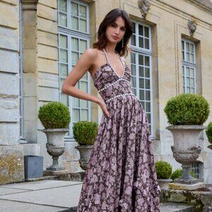 V. Chapman Scarlette Chocolate Peony Embellished Corset Dress new with tags